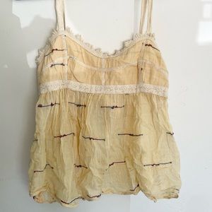 Free People Yellow Babydoll Tie Back Top